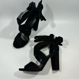Wild Diva Black Block Heel Sandals with Ankle Tie 8 New